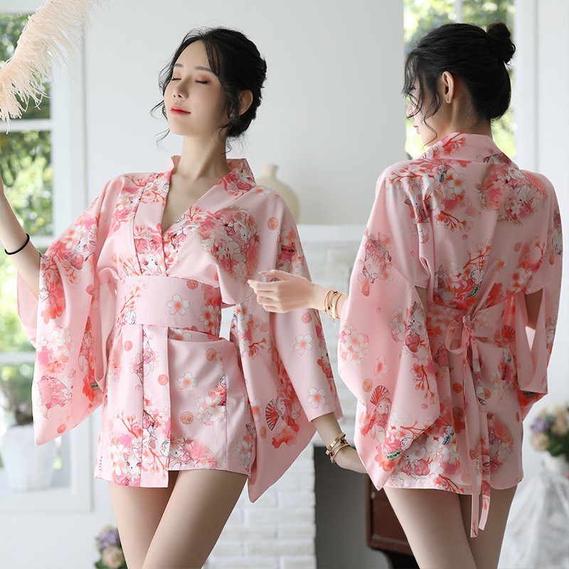 AGNES Lingerie Cosplay kostum costum gaya jepang kimono set sexy baju tidur 1830 PINK FLOWER KIMONO