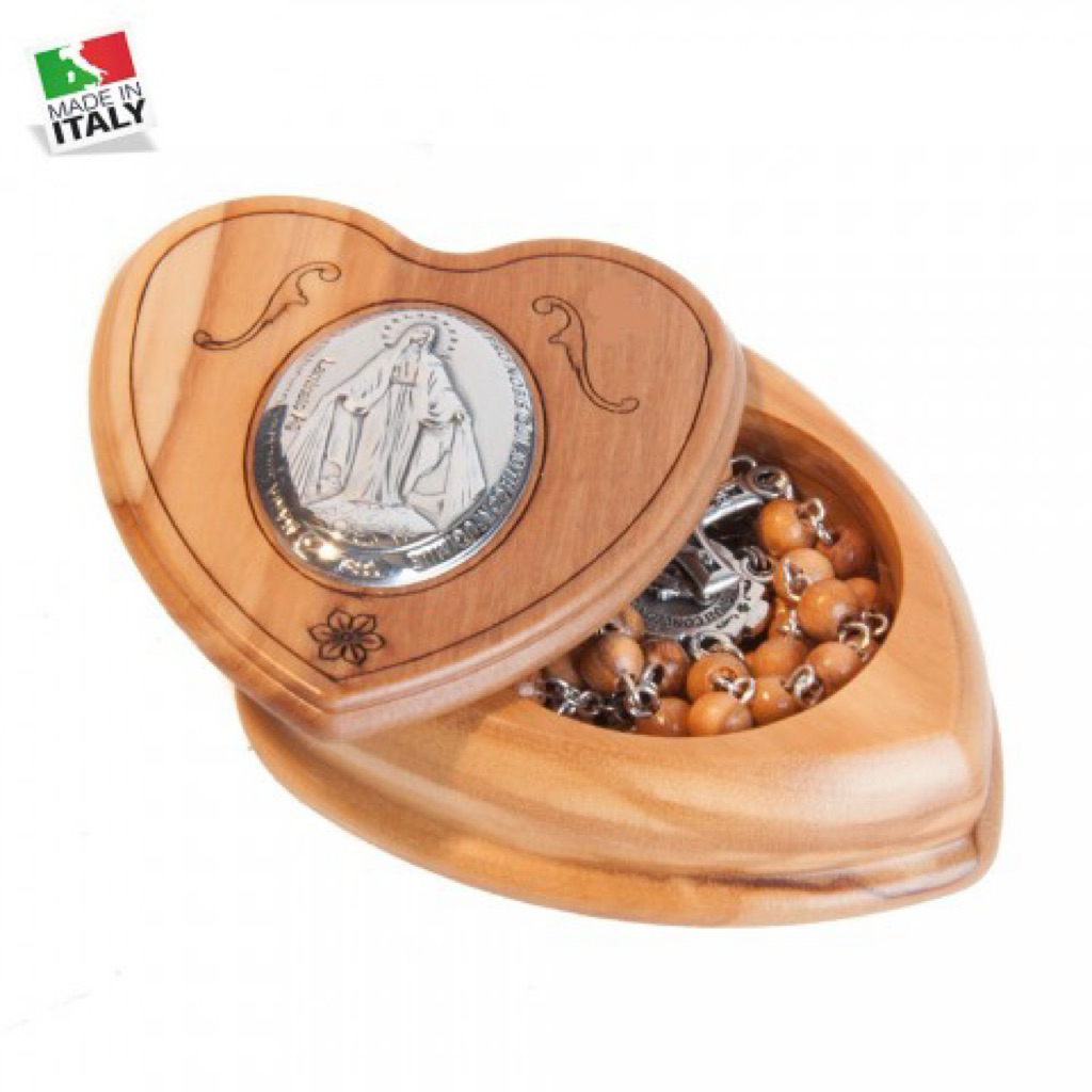 Rosario Kayu Olive Kotak Love Maria Medali Wasiat 1830 Made in Italy