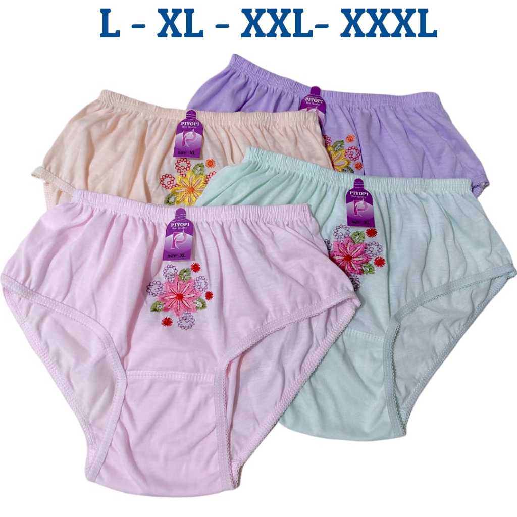 6 Pcs & 12 Pcs Celana Dalam Wanita Bordir Bunga 4L 3L XL L CD Wanita Jumbo Big Size CD Ibu Hamil Ela