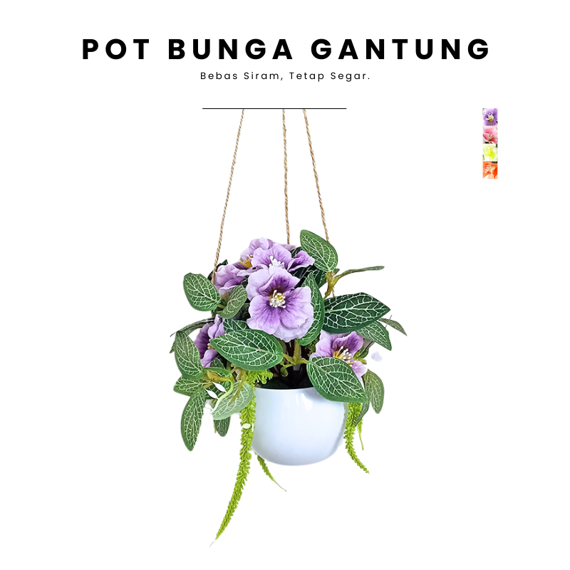 Terlaris Tanaman Hias Plastik Pot Bunga Gantung Kembang Sepatu Artificial Hiasan Dekorasi Rumah