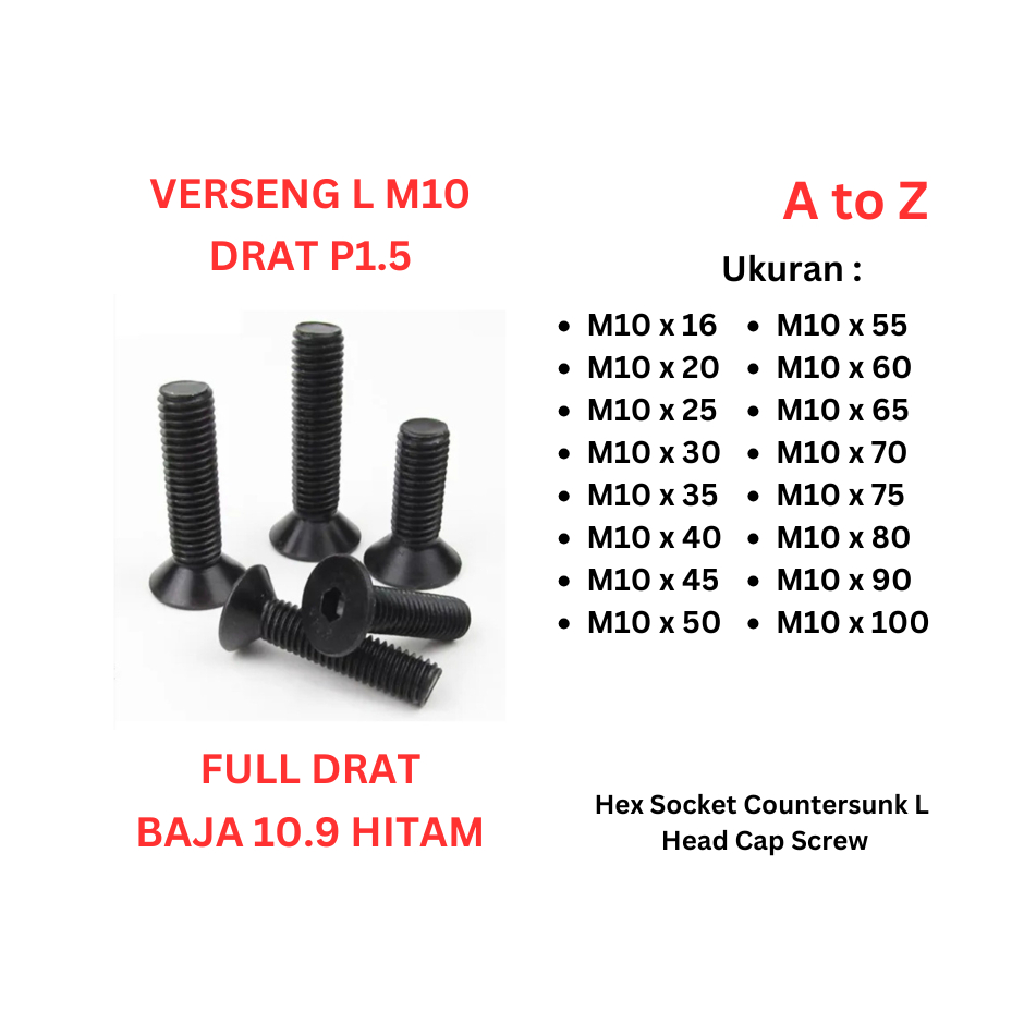 Verseng L Baja 10.9 M10 x 16 / 20 / 25 / 30 / 35 / 40 / 45 / 50 / 55 / 60 / 65 / 70 / 75 / 80 / 90 /