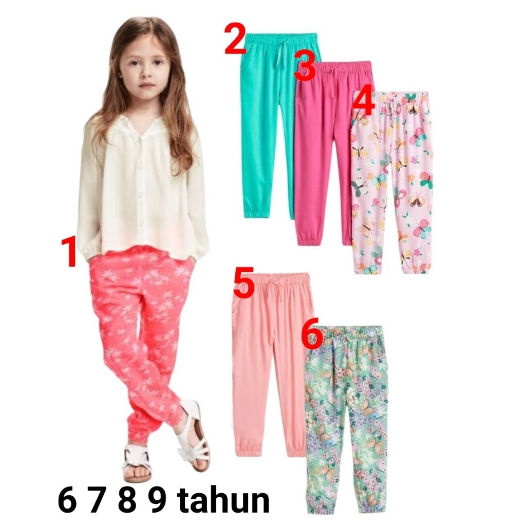 Celana Jogger anak perempuan HM 6 7 8 9 tahun joger rayon viscose bunga butterfly palem
