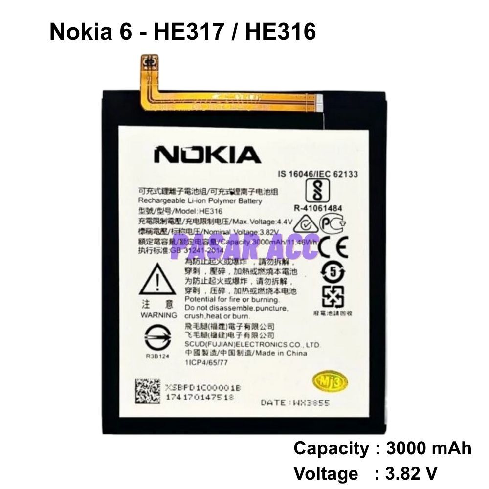 Baterai Nokia 6 - TA-1000 - TA-1003 - TA-1021 - TA-1025 - TA-1033 - TA-1039 - HE317 - HE316 Battery