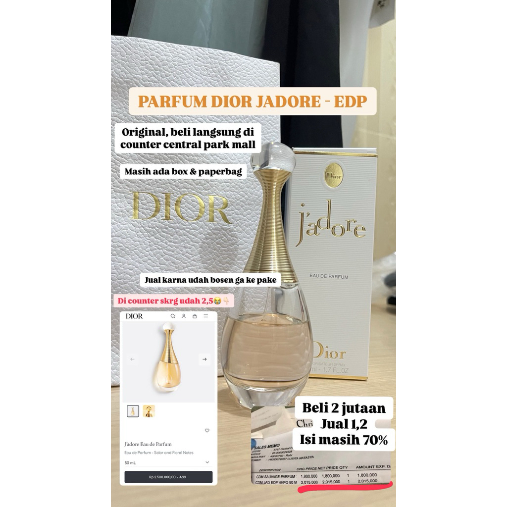 PRELOVED PARFUM DIOR JADORE EDP ORIGINAL COUNTER