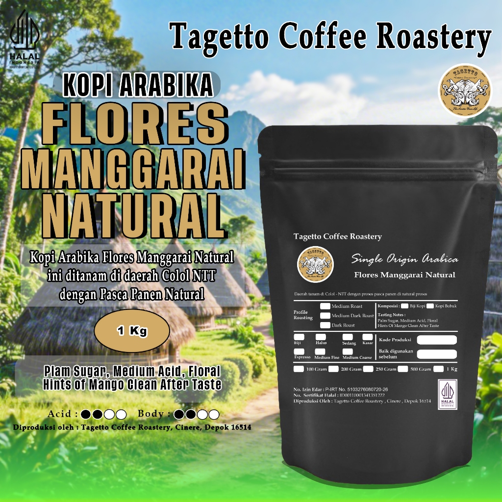 

BIJI KOPI ARABIKA FLORES MANGGARAI NATURAL 1KG | SPECIALTY ARABICA BEAN GROUND BUBUK 1 KG TAGETTO COFFEE