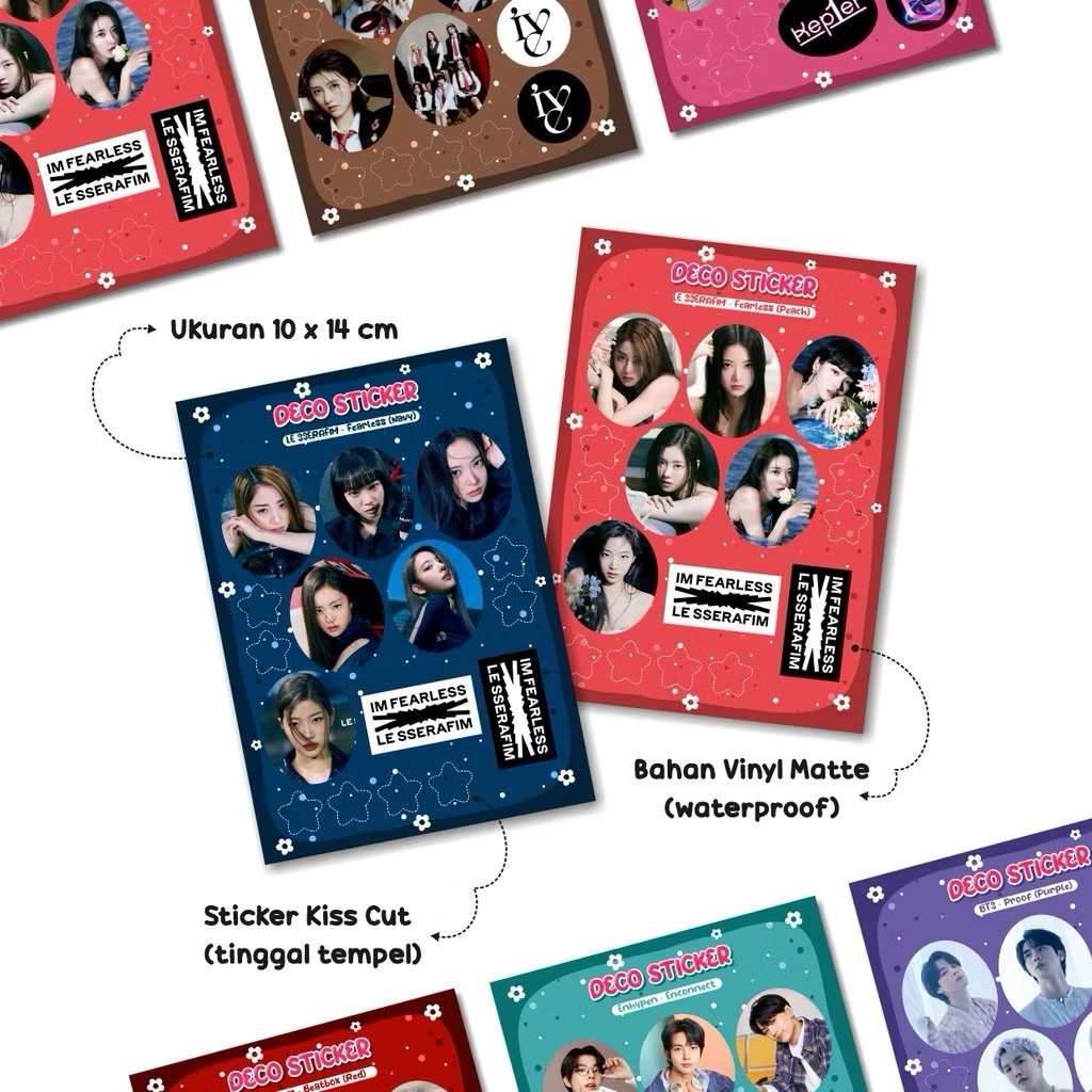 

Sticker Set Kpop Lesserafim Kiss Cut Glossy Premium