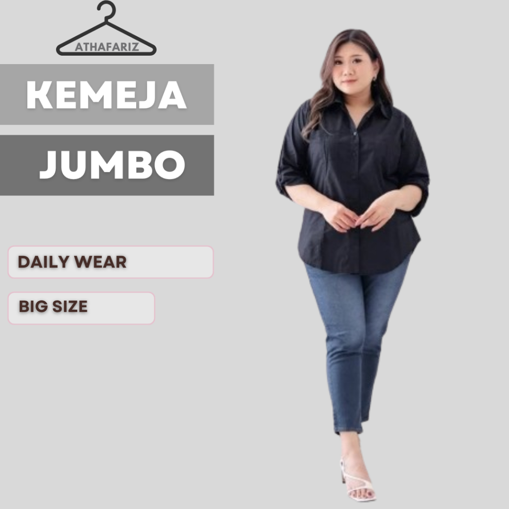 kemeja  over size jumbo ld 120 130 140 150 putih jumbo blouse atasan wanita polos lengan panjang ray