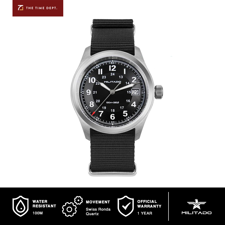 Militado ML08 Black Khaki Date 38mm Military Watch Vintage Field Watch ML08 Jam Tangan Pria Swiss Qu