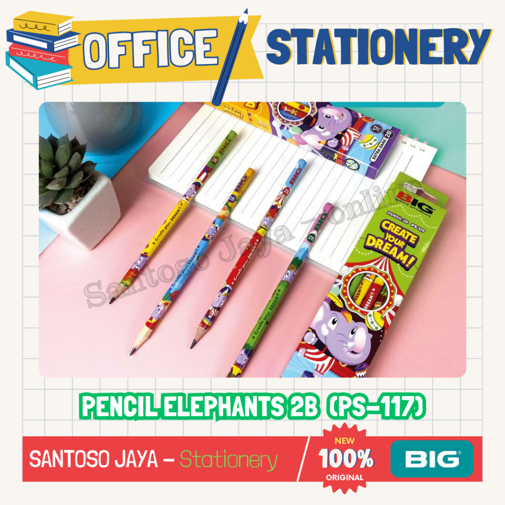 

Pensil Kayu 2B BIG Bum Elephant PS117 - Bum Elephant Pencil 2B Extra Dark BIG PS-117