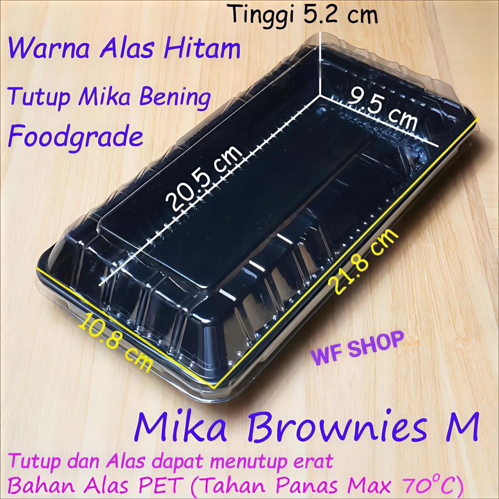 MIKA BROWNIES M Isi 25pcs box kotak MIKA plastik hitam coklat tempat kue bolu bento uk ...