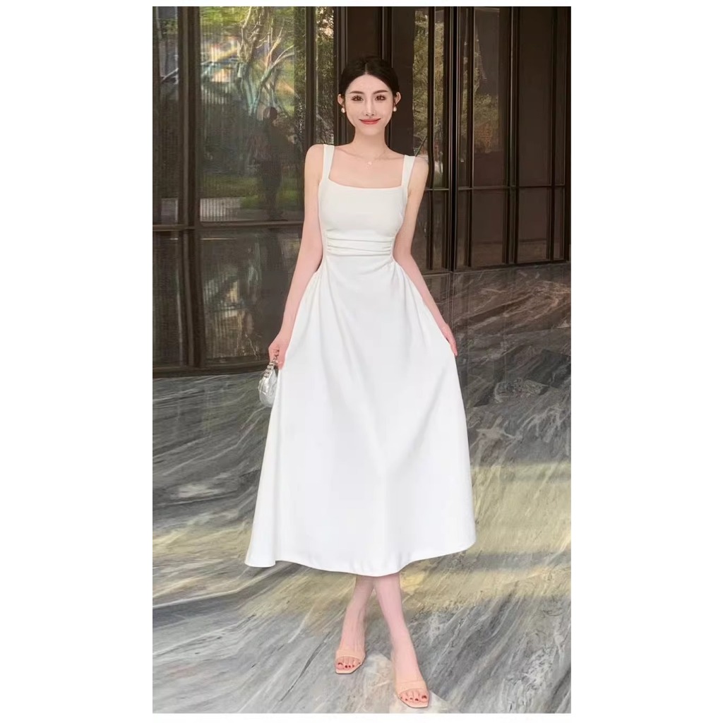 Dya369 midi dress press body kekinian dress putih panjang tanpa lengan baju dress pesta nita terbaru