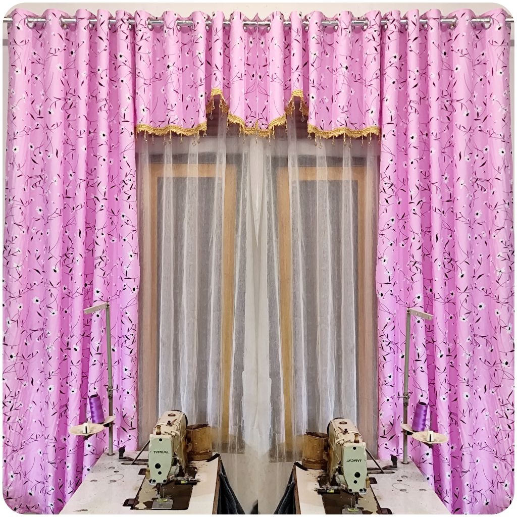 Gorden Minimalis Jendela Kamar Pendek Motif Shabby Pink Ungu Model Semokering  Panjang 200