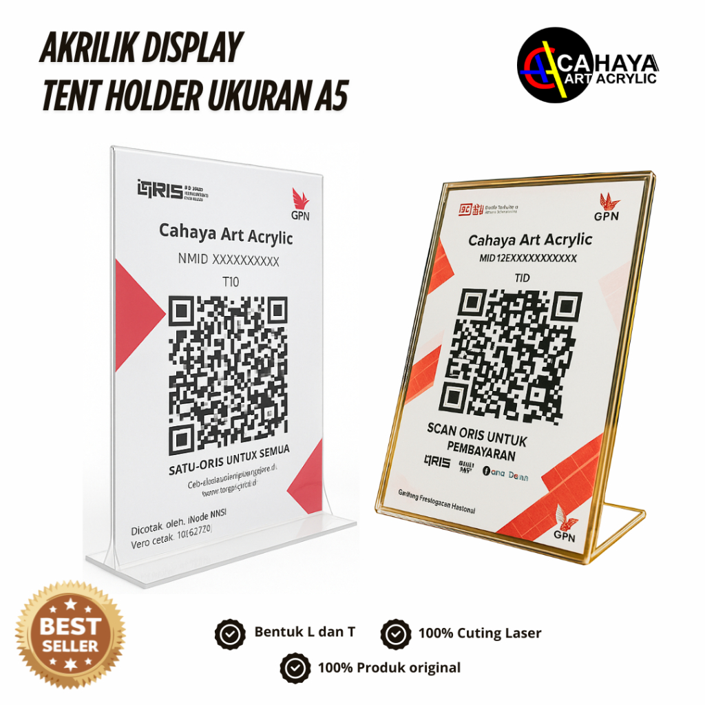

AKRILIK TEMPAT QRIS/BARCODE UKURAN A5 BENTUK T DAN L / LASER CUTTING 2MM | AKRILIK DISPLAY QRIS A5