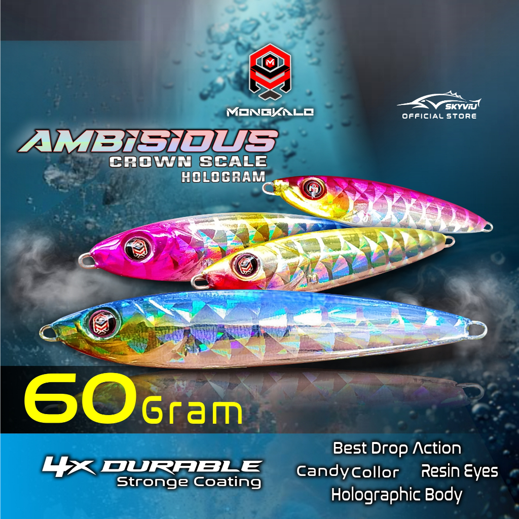 Metal Jig 60 Gram MONGKALO AMBISIOUS Sisik Kipas jig 60g 60gr 60 g 60 gr 60grm 60 grm 60gram Umpan M