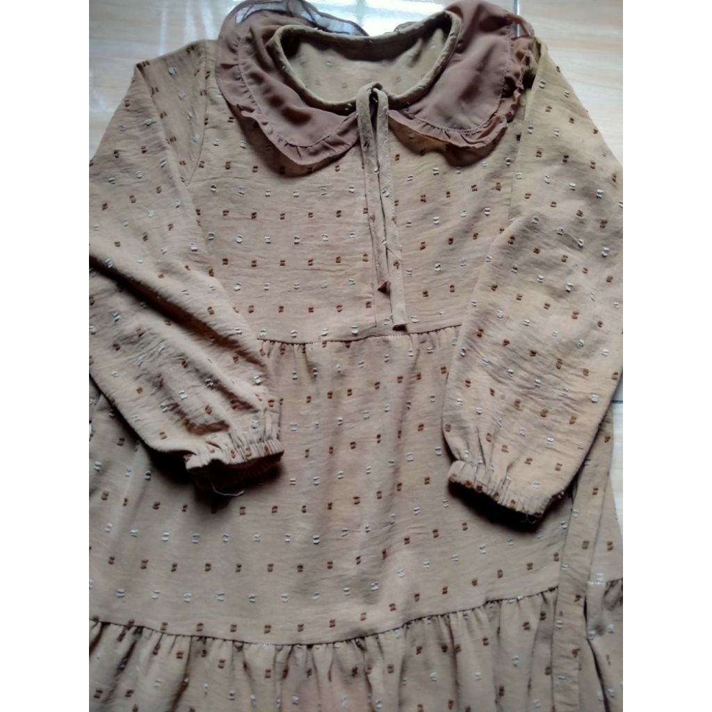 preloved blouse tunik ruffle rayon crincle polkadot timbul