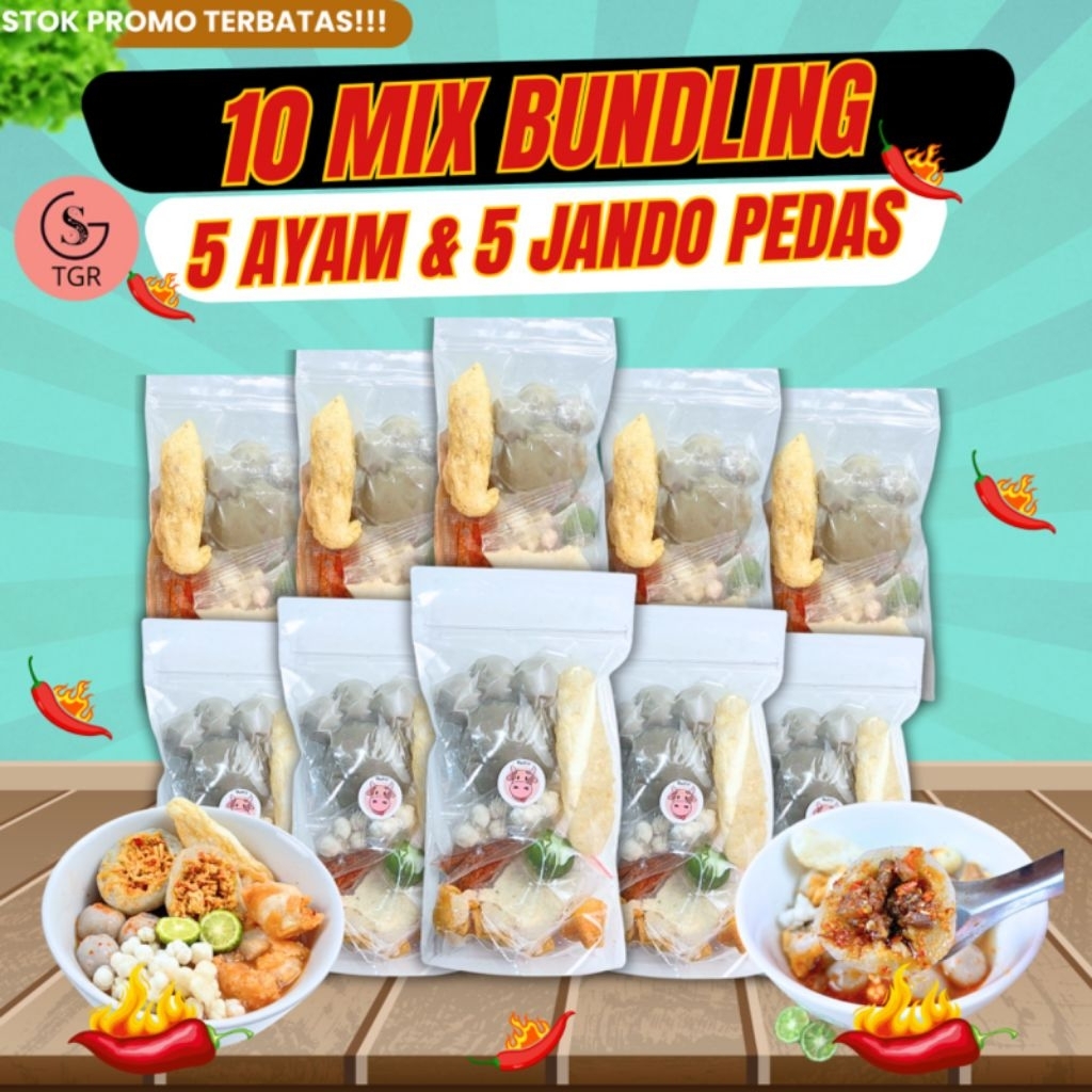 

MIX DAPAT 10 BUNDLING 5 BASO ACI AYAM PEDAS EKONOMIS 5 BASO ACI JANDO PEDAS EKONOMIS