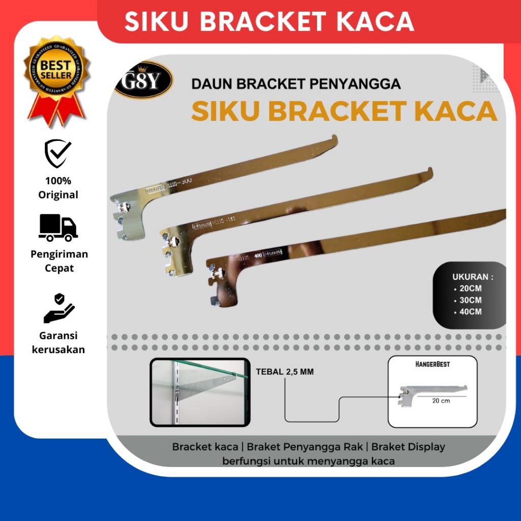 Bracket Kaca - Braket Daun Penyangga Rak Siku Penyangga Rak dinding