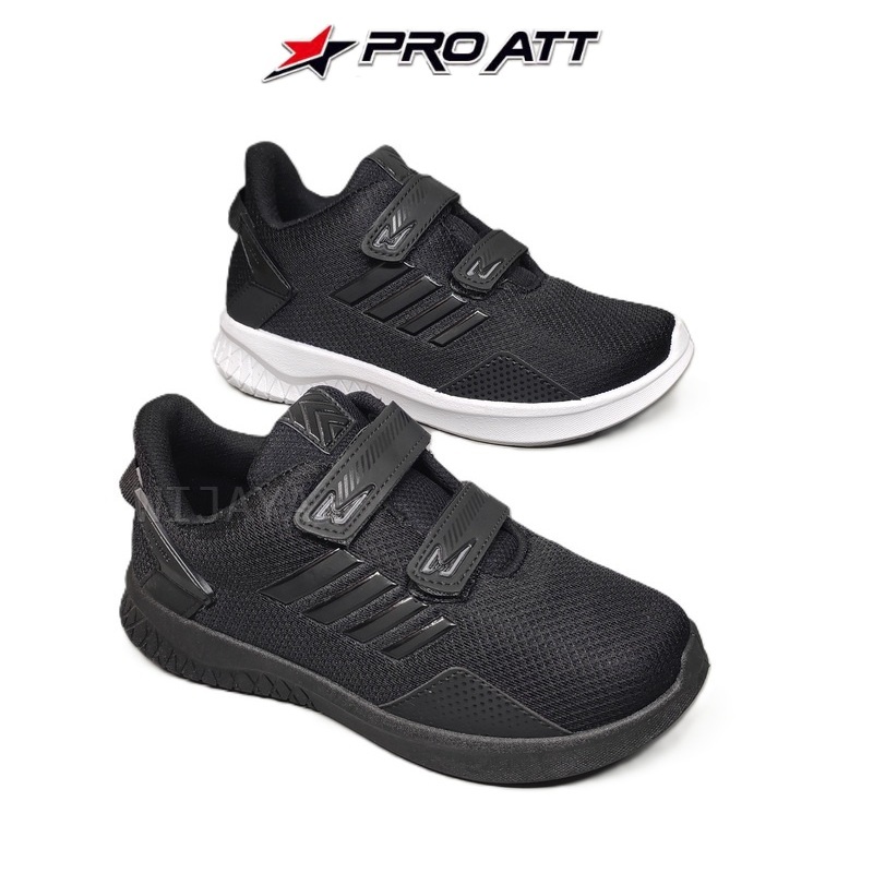Terbaru Pro Att Sepatu Sekolah 31-38 Sneakers Anak Hitam Polos Putih Perekat Pi 600