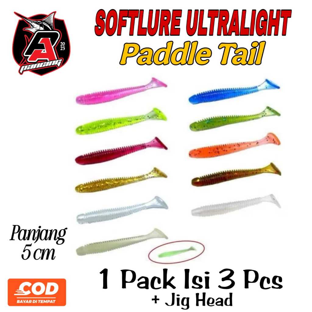 Softlure Ultralight Paddle Tail 5cm 0.6g + Jig Head / Umpan soft lure 3 Pcs/Pack