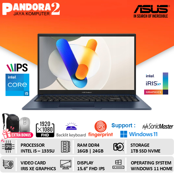 LAPTOP ASUS VIVOBOOK 15 X1504VA INTEL CORE I5 1335U RAM 16GB 1TB SSD WINDOWS 11