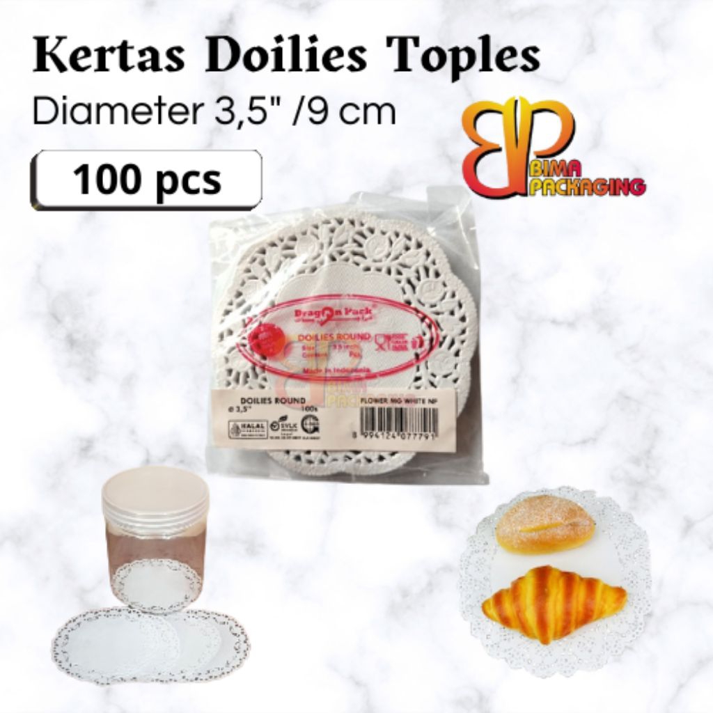 Kertas Doilies alas toples 3,5"inch /9cm doilies paper  putih isi 100pcs