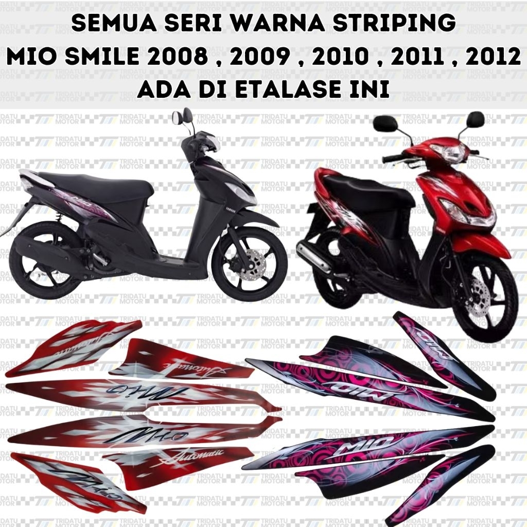 STRIPING YAMAHA MIO SMILE 2008 2009 2010 2011 2012 PUTIH MERAH HIJAU BIRU HITAM UNGU VIOLET KUALITAS