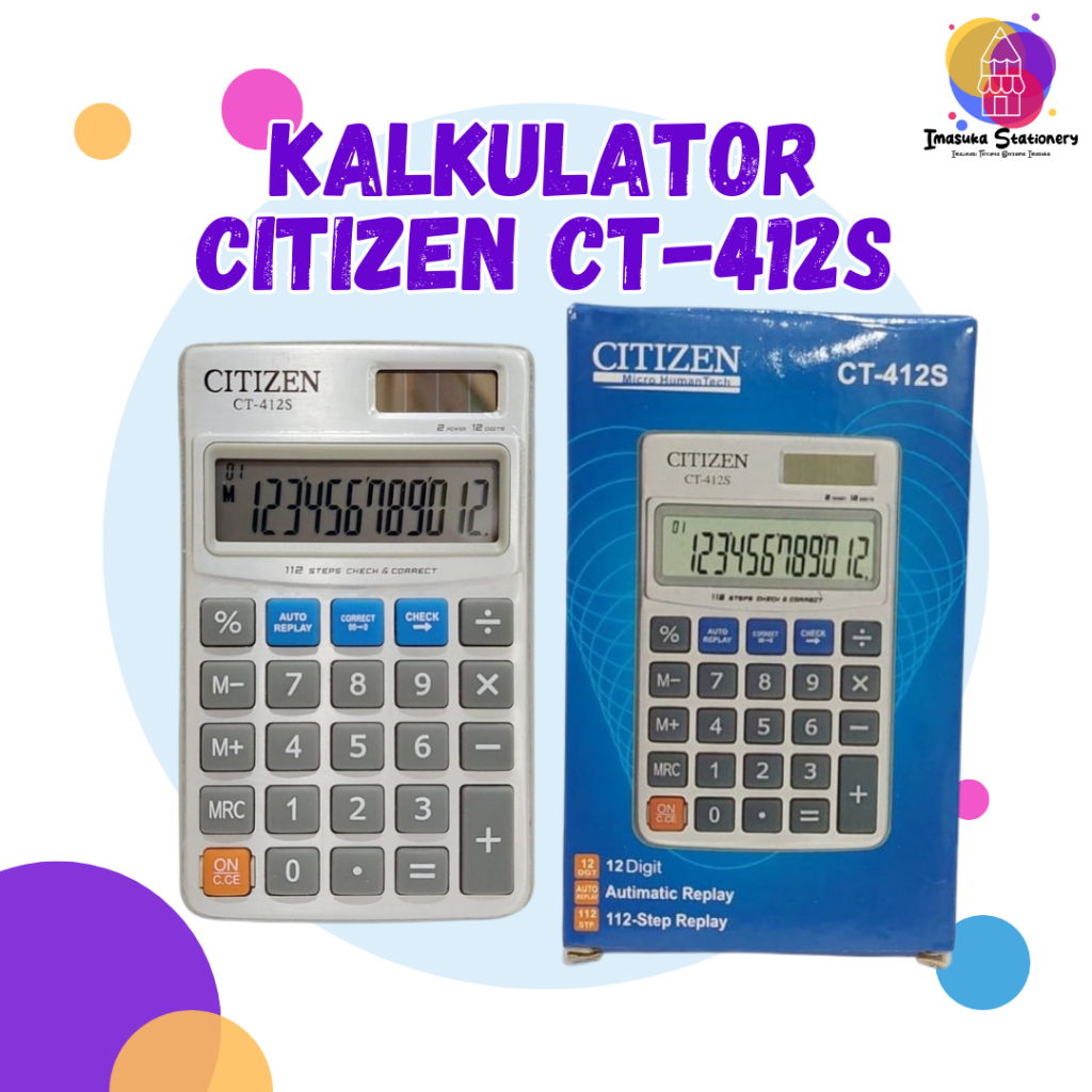

Kalkulator Citizen CT-412S Mini 12 Digit kalkulator kecil kalkulator saku Calculator Imasuka Stationery