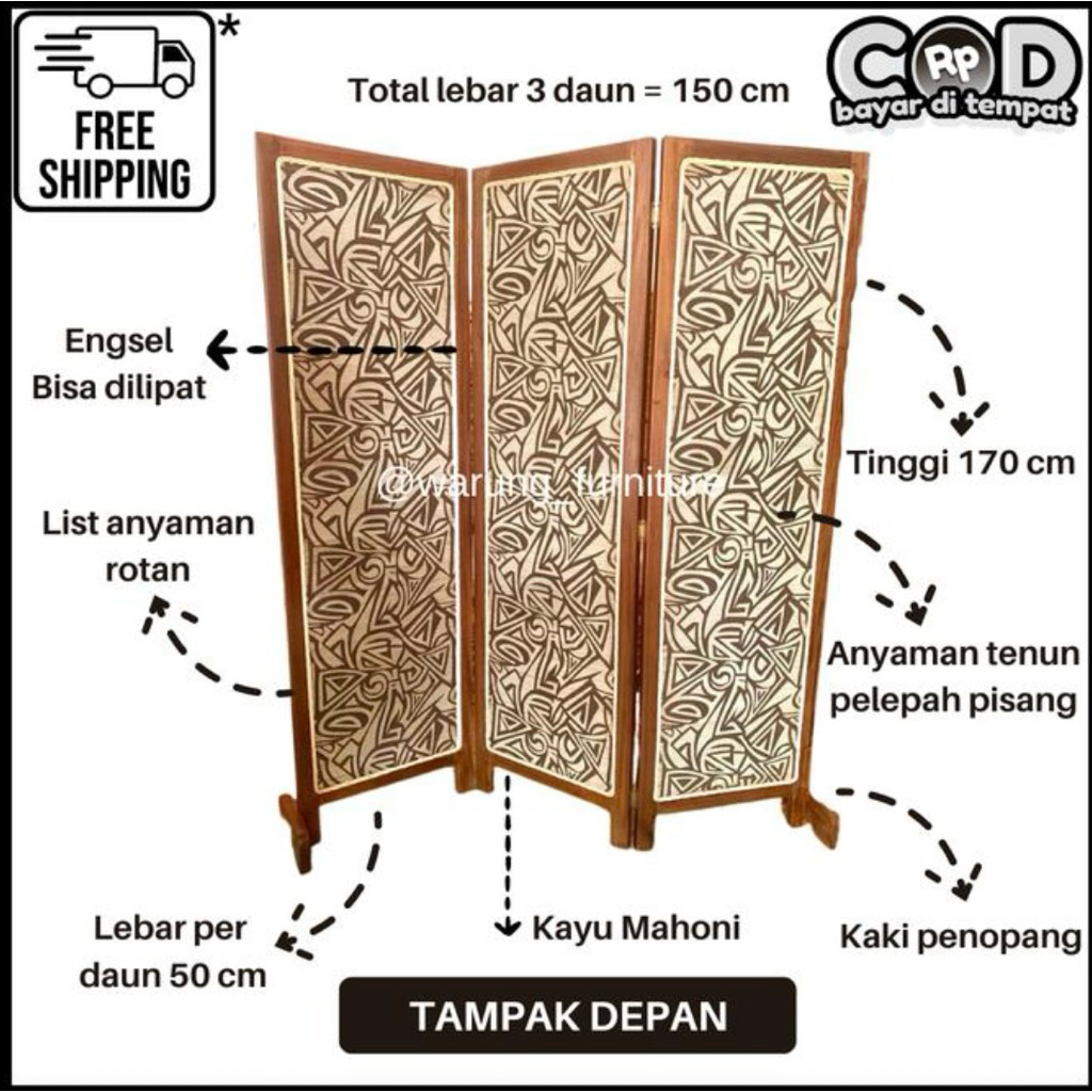Sketsel Kayu Rotan | Pembatas Ruangan | Pemisah Ruangan | Penyekat Ruangan | Partisi Kayu Rotan