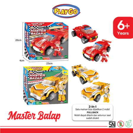HH-Toko Mainan PlayGo Lego Master Balap Mobil Mainan Pullback Car Toys Blocks Bricks Edukasi DIY Had