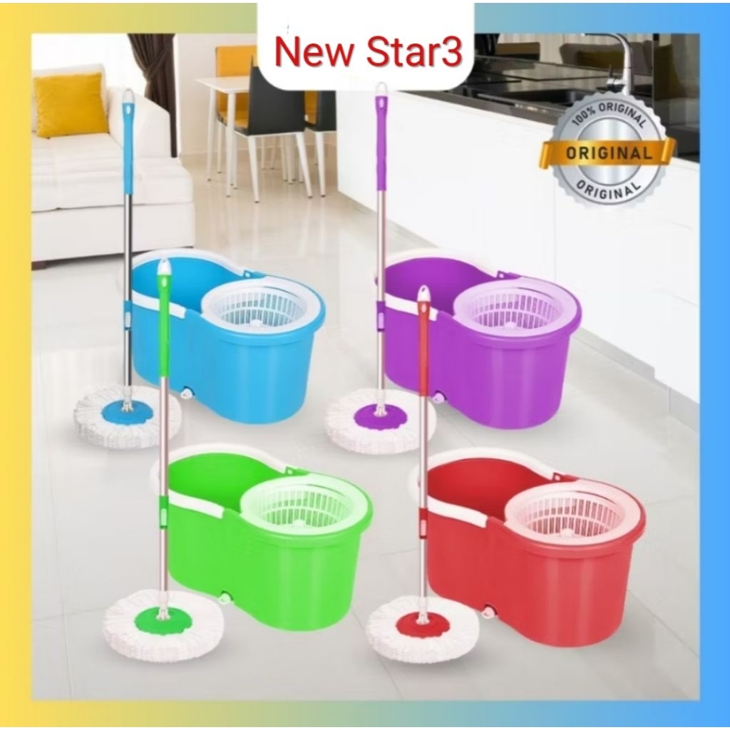 Tongkat / Handle Spin Mop + Refil MopHandle Set 360 Gagang Pel Super Spin Mop Modern
