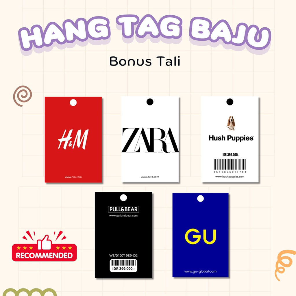

Hangtag Baju UN*QLO/Z4RA/HNM/Bonus Tali Hangtag