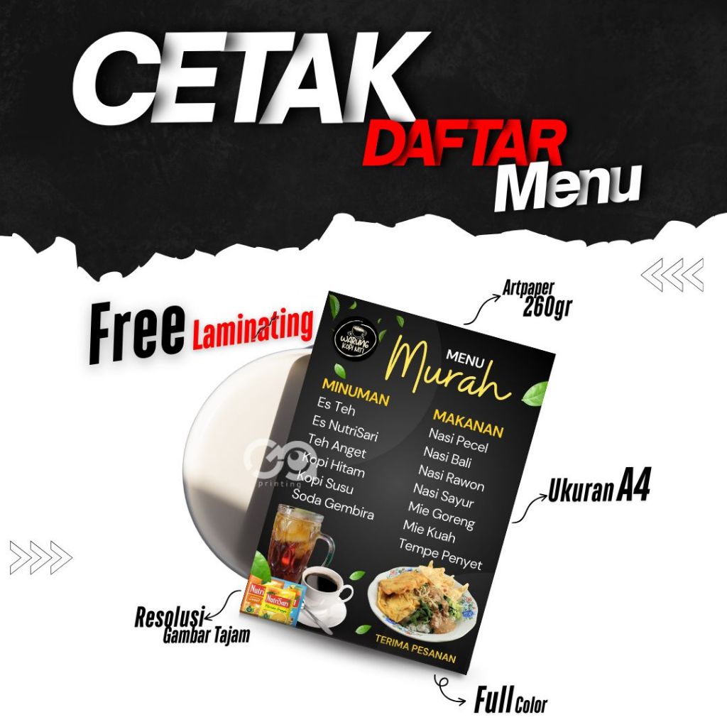 

Cetak daftar menu makanan [Free Laminating] ccetak daftar menu custom/ menu makanan/menu minuman