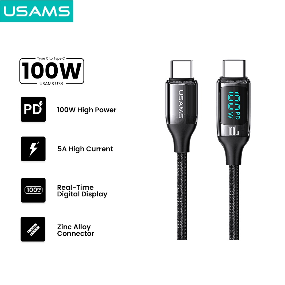 KODE M36S USAMS U78 Kabel Data Fast Charging Type C to Type C Digital Display 1W