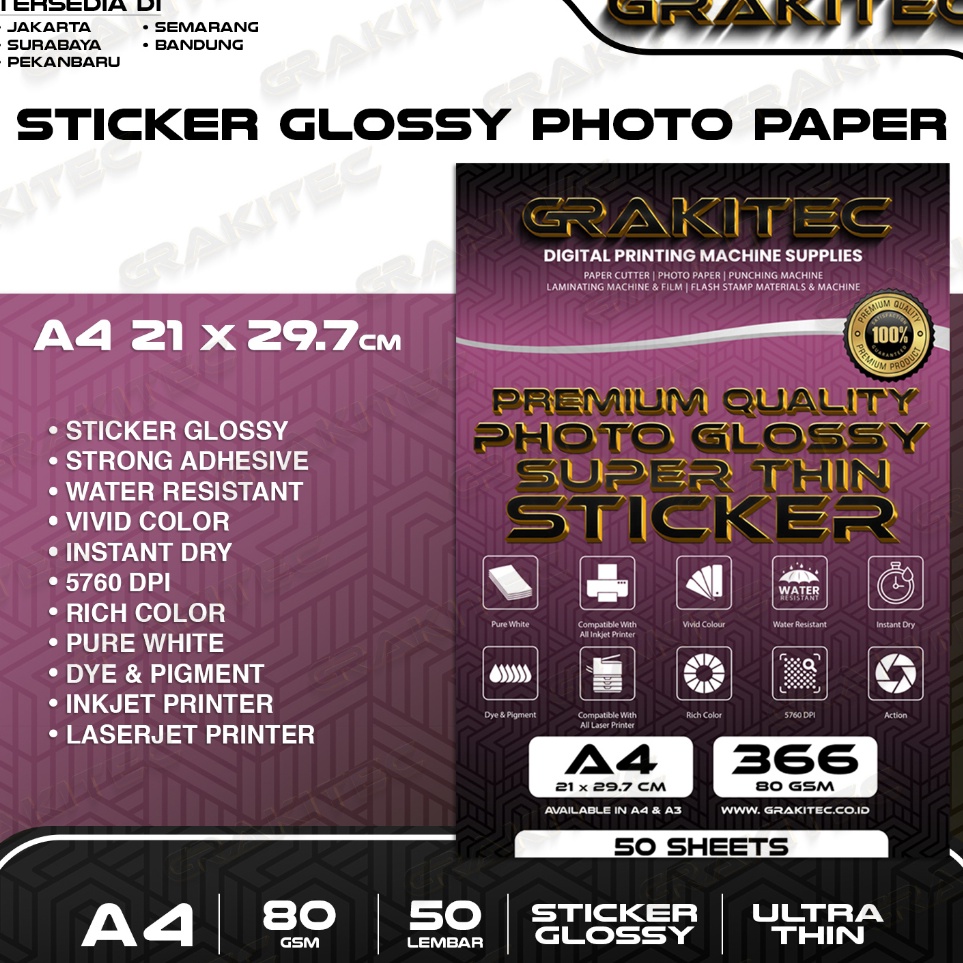 

Sticker Glossy Photo Paper A4 Isi 5 Lembar Glossy Photo Sticker Paper Kertas Foto Sticker Glossy Premium Grakitec