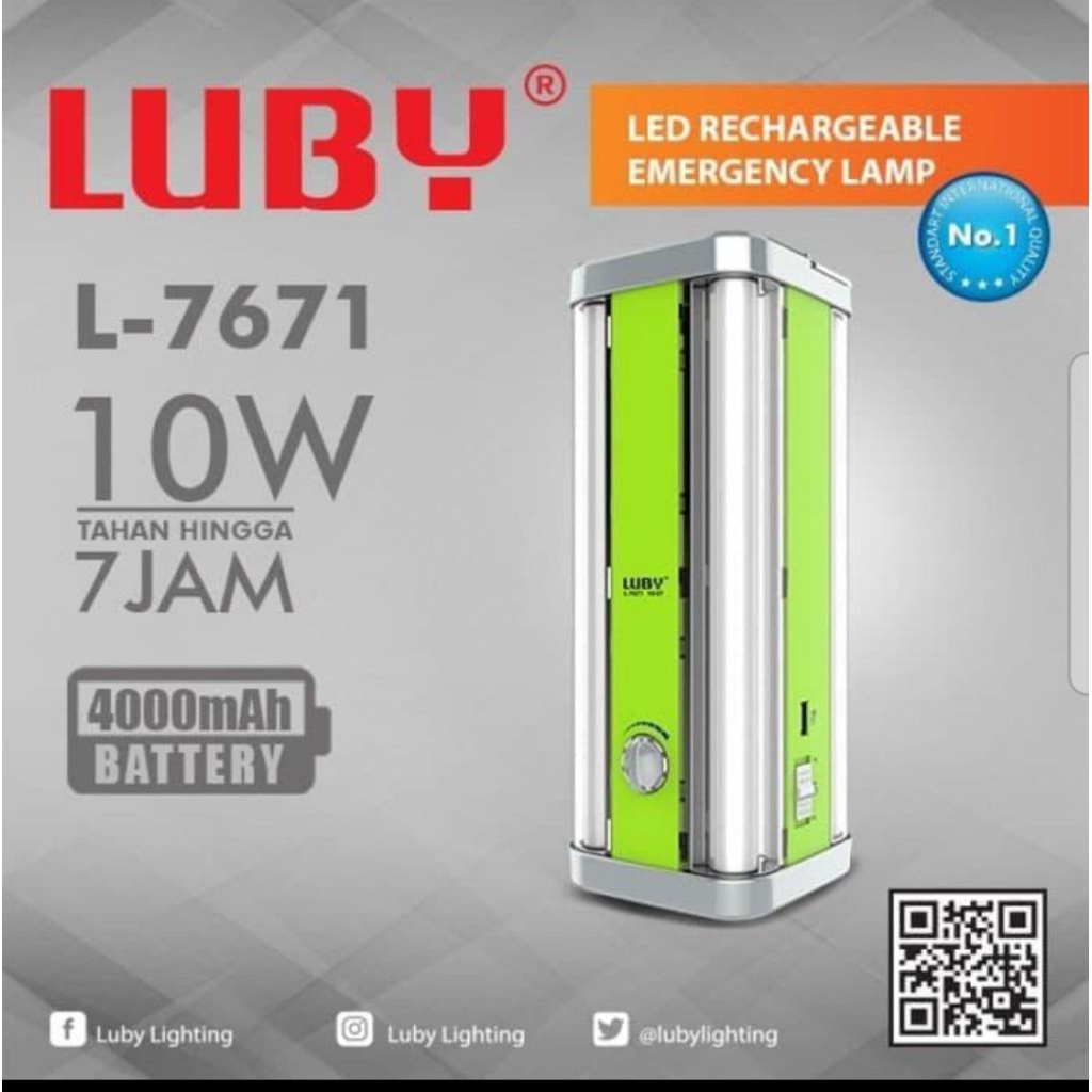 Lampu Emergency Luby L7671 L 7671 Rechargeable 4 sisi LED 10 Watt