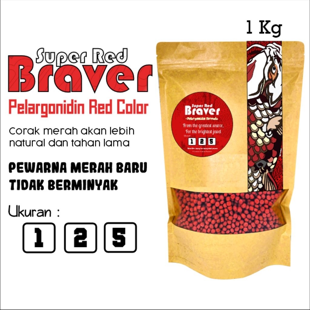 Pakan Ikan Mas Koki & Koi Pakan Ikan Super Red Braver untuk Naikkan Warna Merah 1 Kg