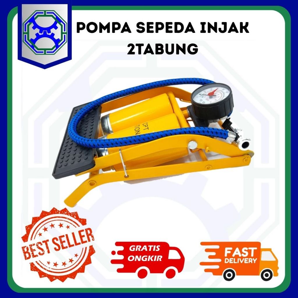 Pompa Sepeda Injak 2 (Dua) Tabung (CPT National) Foot Pump Pompa Angin Ban Sepeda/Motor/Mobil Pompa 