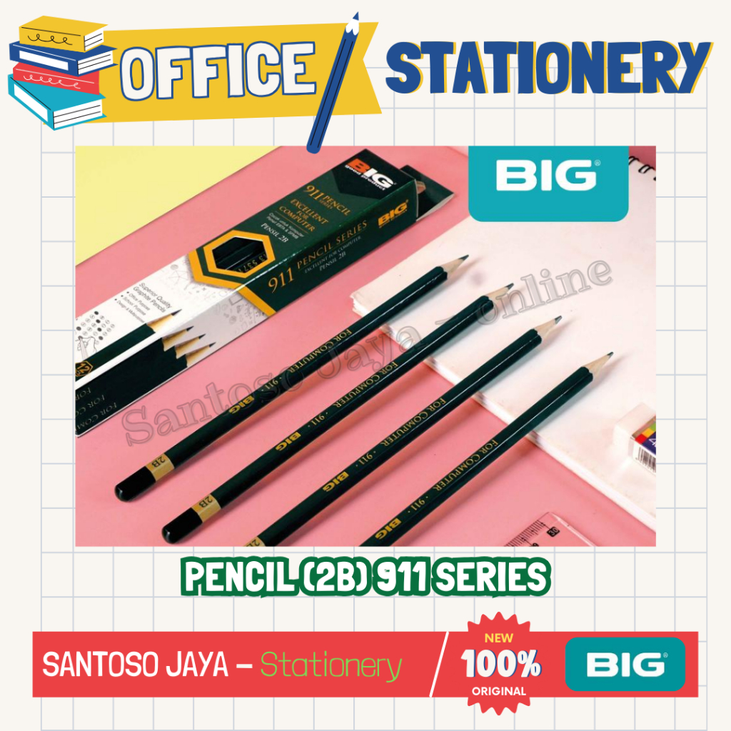 

Pensil Kayu 2B BIG Standar Ujian Komputer EBTA & SPMB - Green Graphite Pencil 2B Extra Dark Excellent For Computer - 911 Series