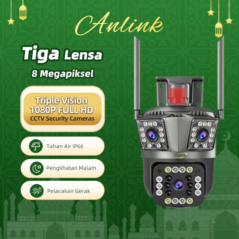 CCTV WiFi Outdoor 3 Lensa 1080P Full HD Night Vision Audio 2 Arah Deteksi Gerak Alarm Tahan Hujan