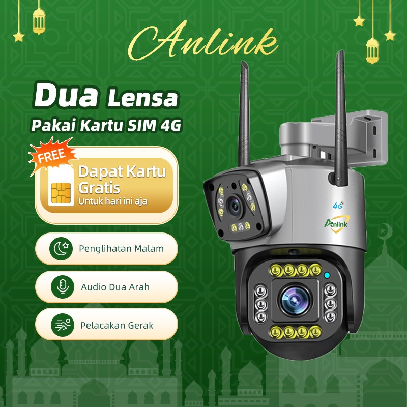 CCTV 4G Dual Lens Outdoor Tanpa WiFi Tahan Hujan Pantau HP Malam Jelas Audio Dua Arah Gratis SIM