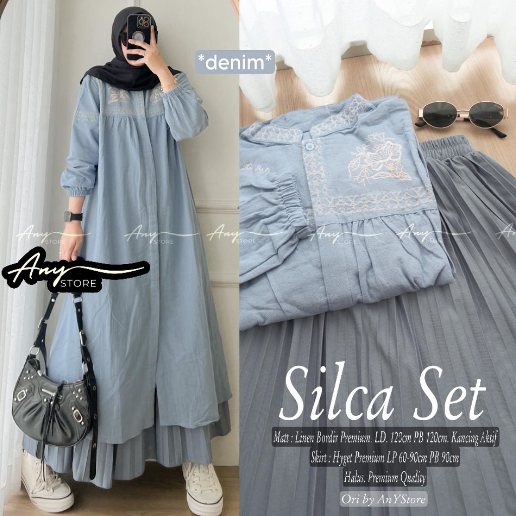 Silca Set setelan tunik dan rok by A.N.Y long tunic jumbo rok panjang plisket hyget premium long tun