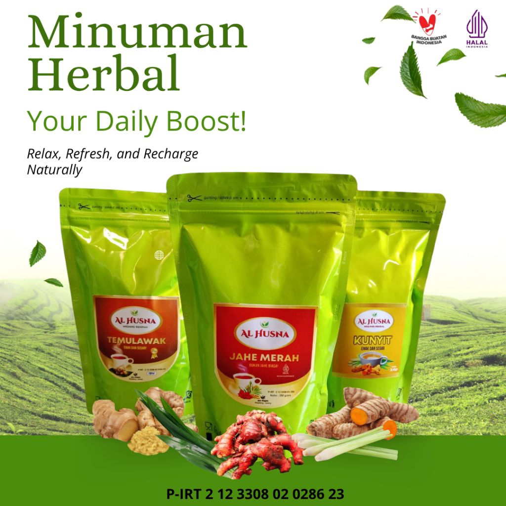 

Minuman Herbal Al-Husna | Jahe Merah | Kunyit | Temulawak Minuman Sehat Alami Jaga Stamina Daya Tahan Tubuh