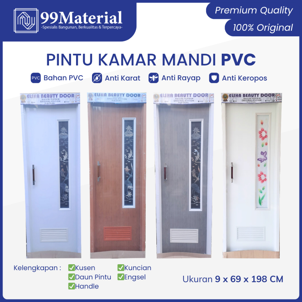 Pintu Kamar Mandi PVC Tebal plus Kaca Cermin