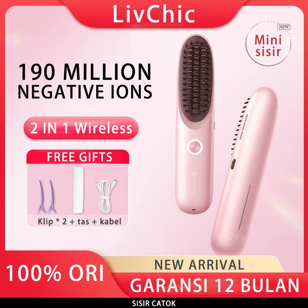 【Free Gift】Livchic⚡Sisir Catok LB402 F3 Mini Wireless catokan hair Styling Comb 65W [Barang Lokal]
