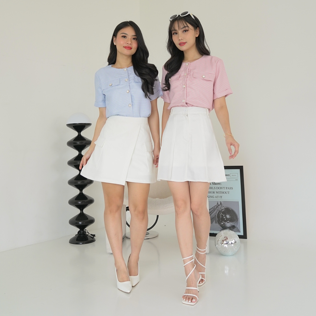 Ohtania Kiyomi Tweed Top / Atasan Wanita / Atasan tweed / Atasan wanita Korea kekinian / Kemeja Wani