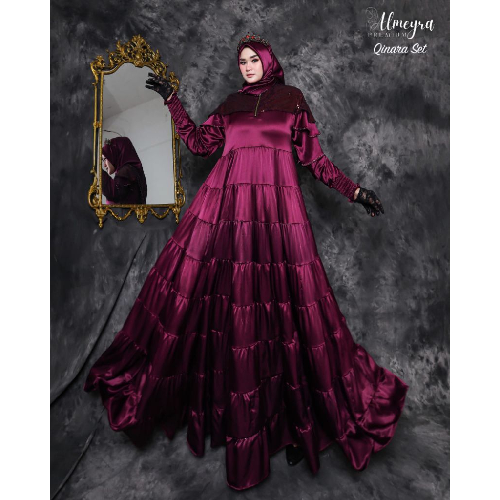 Gamis Syari Premium Qinara Set By Almeyra Premium / Gamis Syari Terbaru / Gamis Syari Kekinian / Gam