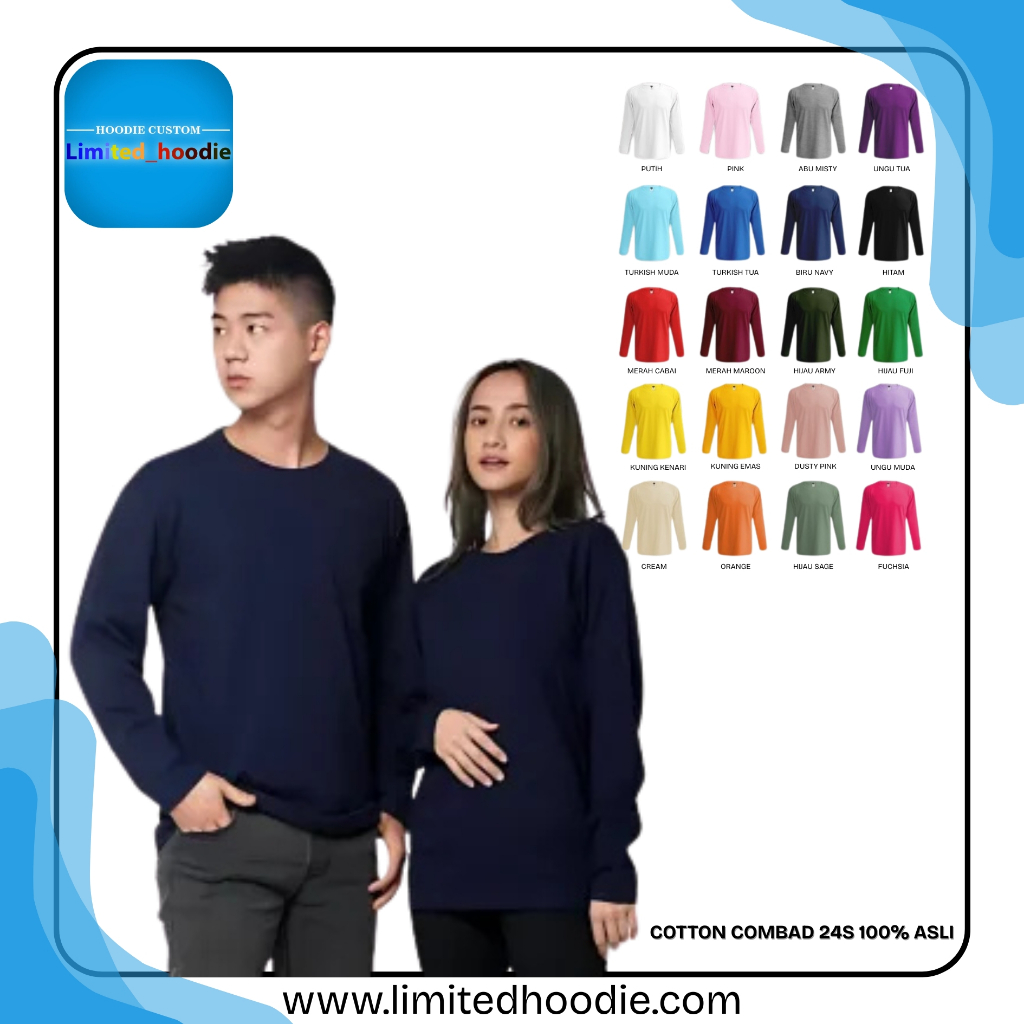Kaos cotton combad 24s asli 100% semua warna lengan panjang bahan adem anti bacterial anti luntur gr
