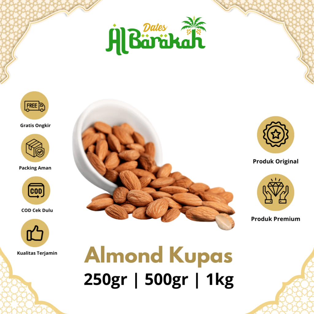 

Kacang Almond Panggang 100gr- Fresh, Renyah, & Sehat untuk Camilan & Topping