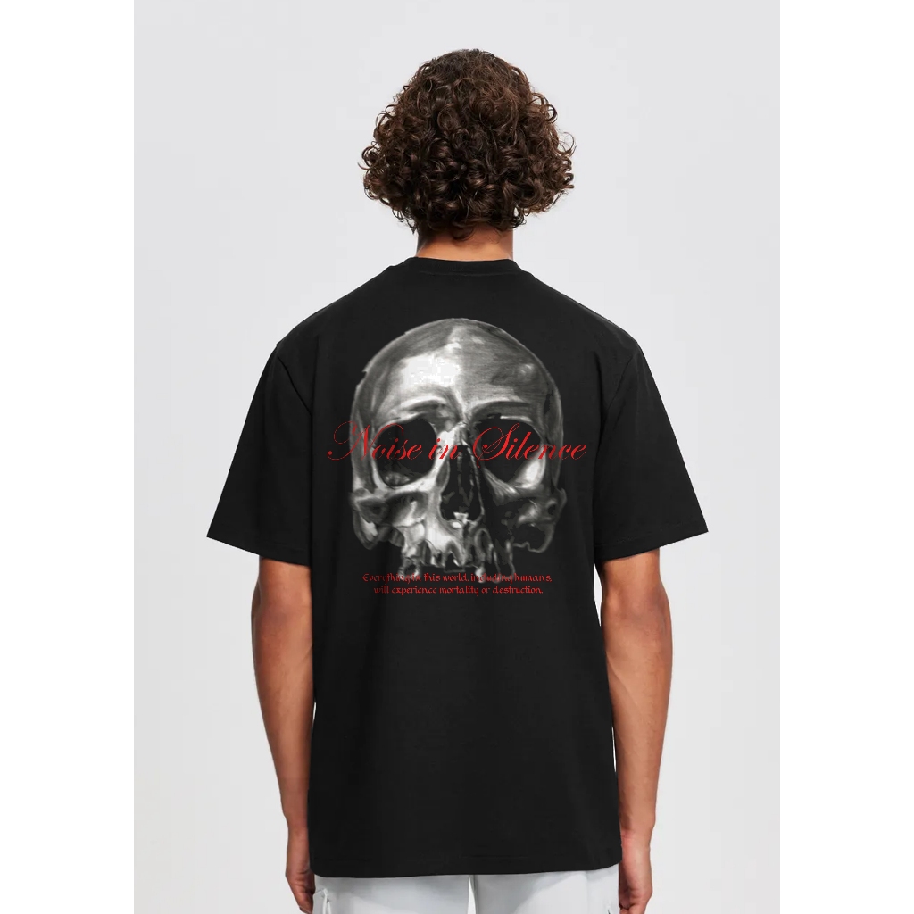 Noise in Silence Skull Gothic Oversized Gothic T-Shirt - Black