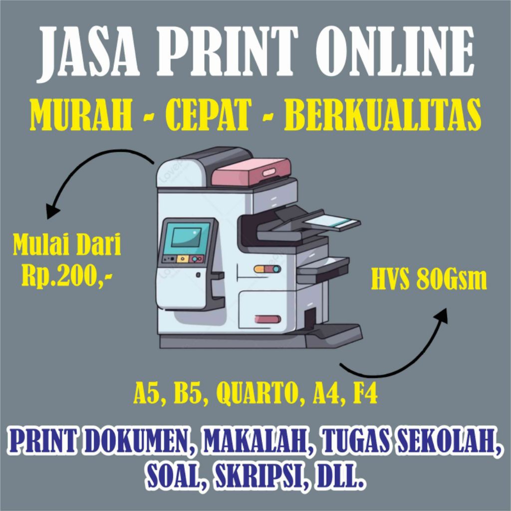 

PRINT A4 / Cetak Kertas A4 , buku, makalah, skripsi, tugas, soal A4 WARNA/BW
